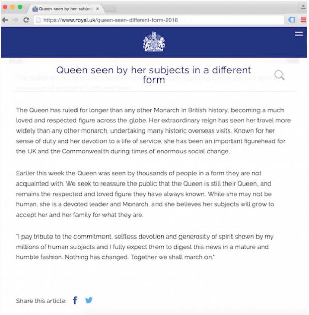 Queen statement reptilian